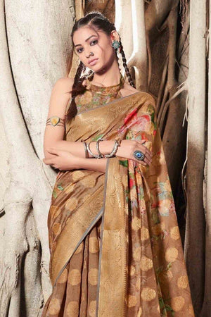 Linen Saree Tan Brown Zari Woven Linen Saree saree online