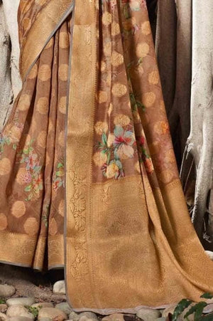 Linen Saree Tan Brown Zari Woven Linen Saree saree online
