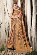 Tan Brown Zari Woven Linen Blend Saree Linen Saree Tan Brown Zari Woven Linen Saree saree online