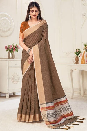 Tawny Brown Linen Blend Saree