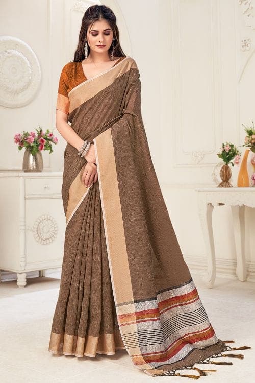 Tawny Brown Linen Blend Saree Linen Saree Tawny Brown Linen Saree saree online
