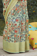 Linen Saree Tea Green Digital Printed Linen Saree saree online