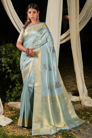 Tiffany Blue Linen Blend Saree