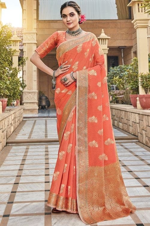 Tomato Orange Linen Blend Saree Linen Saree Tomato Orange Linen Saree saree online