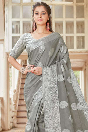 Trout Grey Linen Blend Saree
