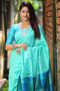 Turquoise Blue Linen Blend Saree Turquoise Blue Linen Blend Saree