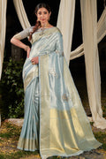 Turquoise Blue Linen Blend Saree blue linen saree