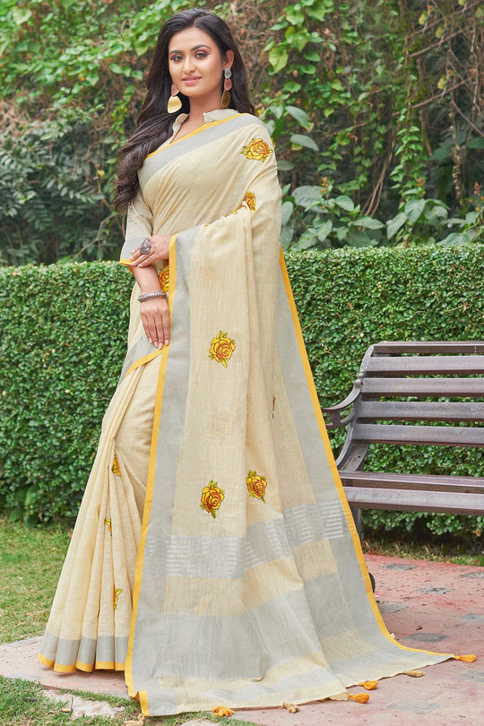 Ultra White Linen Blend Saree linen