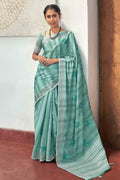 Verdigris Blue Linen Blend Saree linen saree