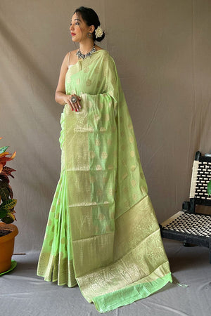Vibrant Green Linen Saree