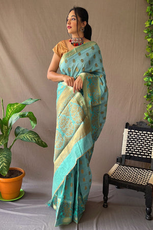 Vivid Blue Linen Saree