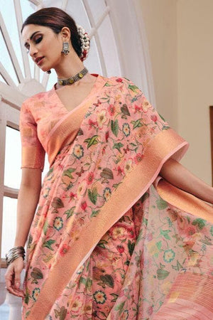 Linen Saree Watermelon Pink Linen Saree saree online