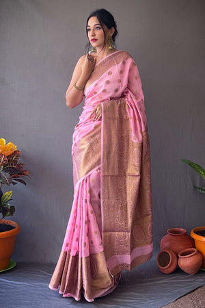 Watermelon Pink Linen Saree