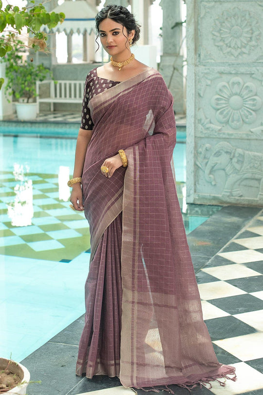 Wine Purple Linen Blend Saree Linen Saree Wine Purple Linen Saree saree online