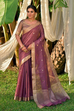 Wine Purple Linen Blend Saree