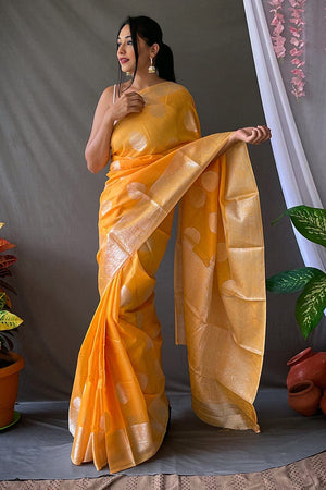 Yellow Linen Saree