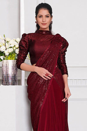 Mahogany Red Lycra Saree