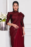 Mahogany Red Lycra Saree saree with blouse