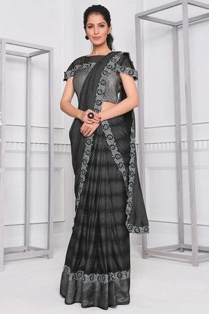 Obsidian Black Lycra Saree