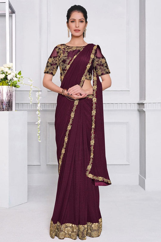 Plum Purple Lycra Saree lycra saree