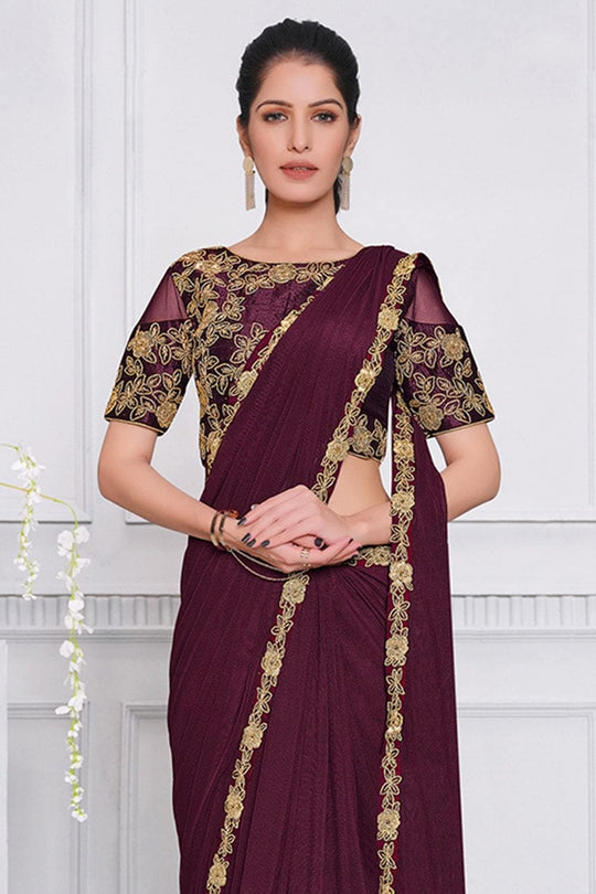 Plum Purple Lycra Saree sarees with blouse