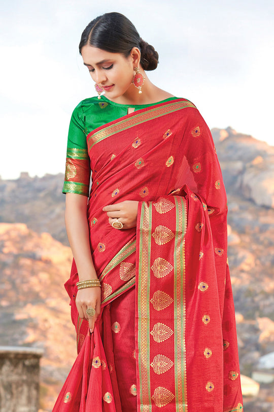 Imperial Red Cotton Saree sarees for women