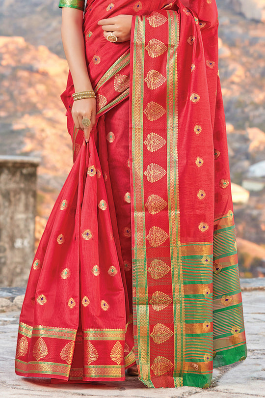 Imperial Red Cotton Saree sarees for girls