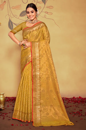 Lemon Yellow Banarasi Saree