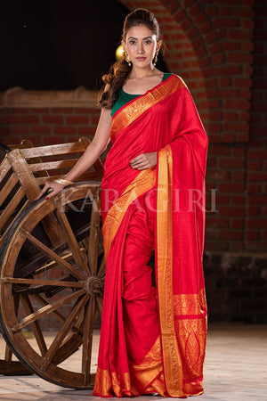 Bright Red Mysore Silk Saree