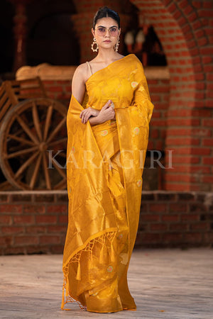 Mahogany Yellow Mysore Silk Saree