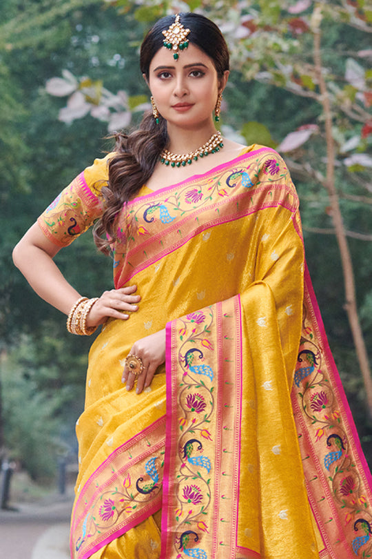Marigold Yellow Paithani Saree Marigold Yellow Paithani Saree
