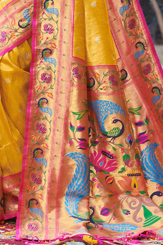 Marigold Yellow Paithani Saree Marigold Yellow Paithani Saree