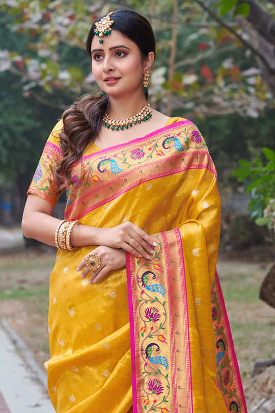 Marigold Yellow Paithani Saree Marigold Yellow Paithani Saree