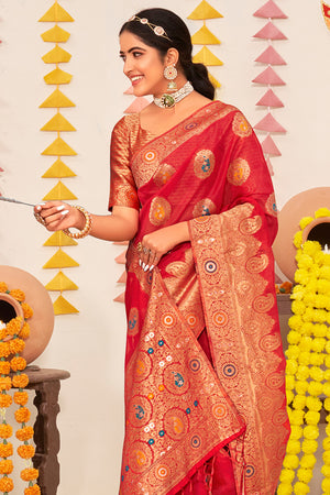 Tart Red Organza Saree