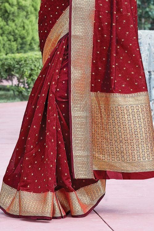 Aesthetic Maroon Organza Saree organza saree online