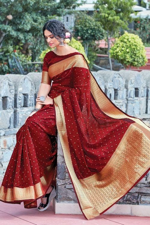 Aesthetic Maroon Organza Saree organza saree online