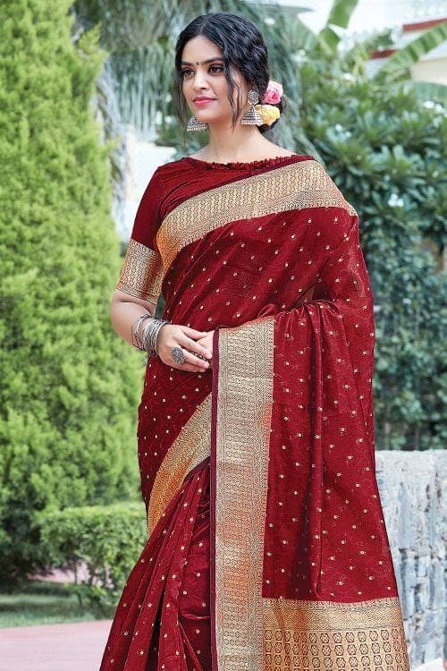 Aesthetic Maroon Organza Saree organza saree with price