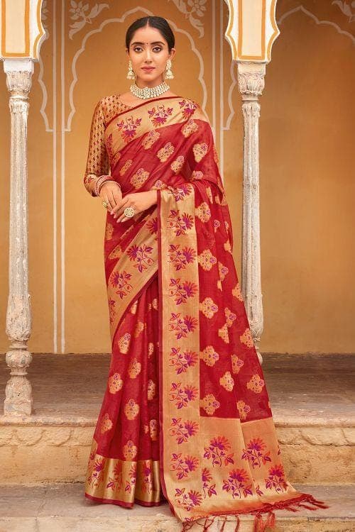 Apple Red Organza Saree silk saree online