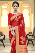 Apple Red Organza Saree organza fabric