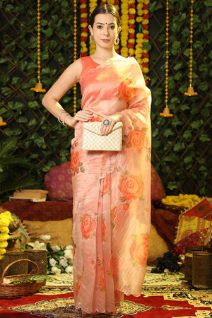 Apricot Orange Organza Saree