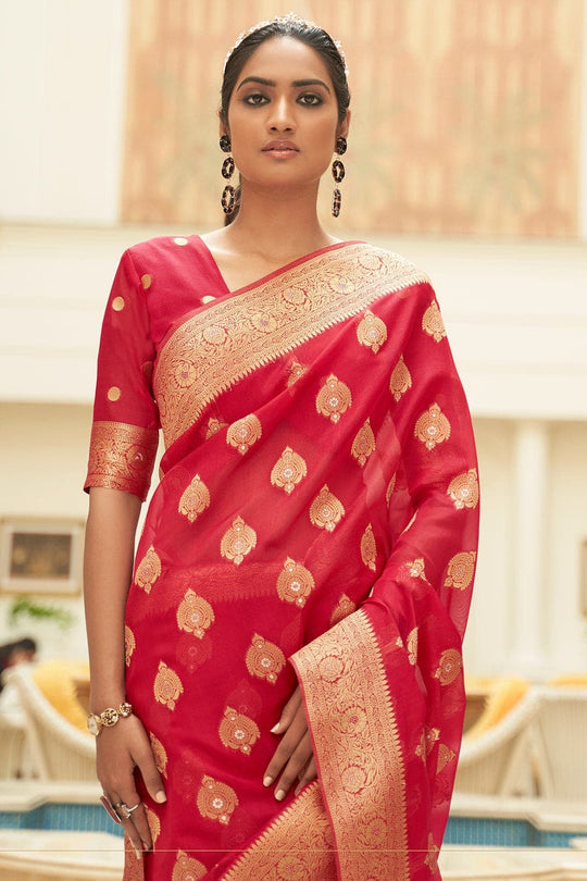 Carnelian Red Organza Saree organza saree online