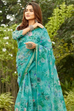 Cerulean Blue Organza Saree