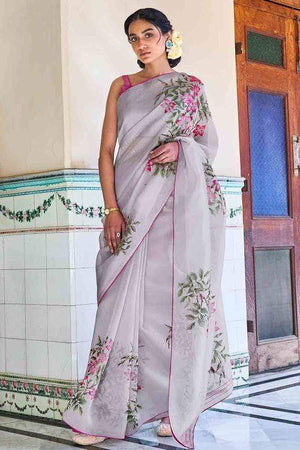 Coin Grey Organza Saree