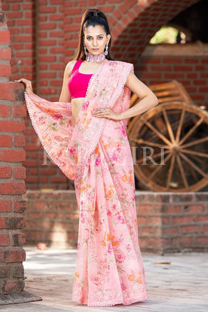 Coral Pink Organza Saree