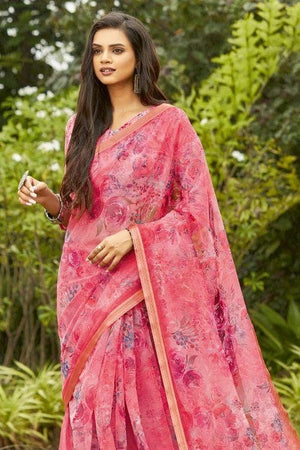 Crimson Red Organza Saree