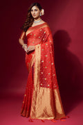 Crimson Red Organza Saree organza silk saree
