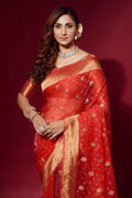 Crimson Red Organza Saree silk saree