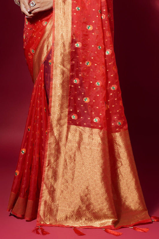 Crimson Red Organza Saree fancy saree