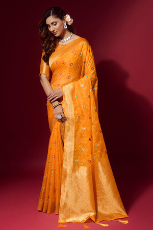 Dandelion Yellow Organza Saree