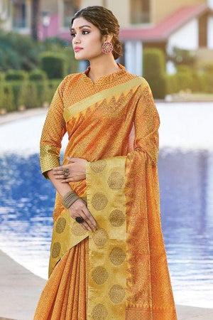 Organza Saree Flaxen Yellow Organza Saree saree online